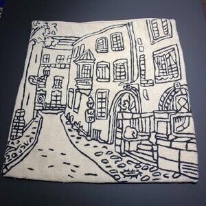 Street Scene Embroidered Pillow Cover - 17" x 18"